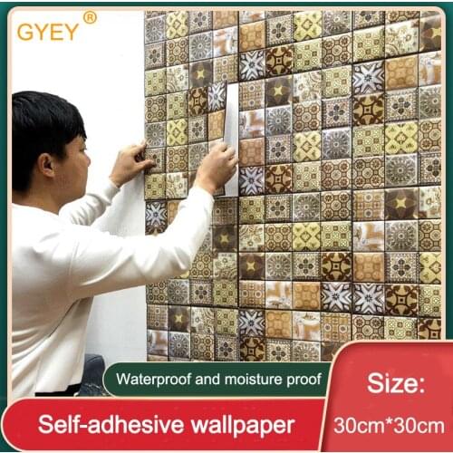 Bohemian Retro 3D Stereo Sticker Self-adhesive Wallpaper Creative Background Wall Retaining Wall DecorationRestaurant Waterproof