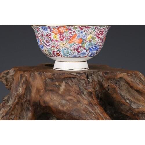 Qing Dynasty Qianlong Year Mark Pastel Flower Bowl Antique Enamel Ceramic Bowl Collection