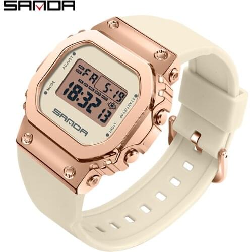 SANDA Watch 9006 Wristwatch Woman Metal Square Shape Couple Watch 5ATM Waterproof Electronic Digital Watches Ladies Clock Male