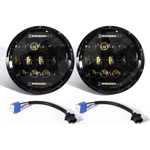 Black High Performance Hi / Low beam UV-Resistant 7inch Round LED Headlight 7500LM High/Low Beam Head Light with Bulb for DRL