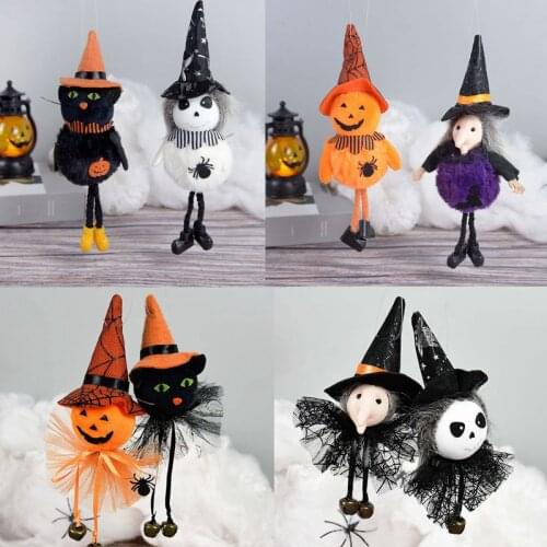 Halloween Doll Decor Pumpkin Ghost Witch Black Cat Pendant Ornament Scary Kid Gift Halloween Party Home Props Decoration Supplie