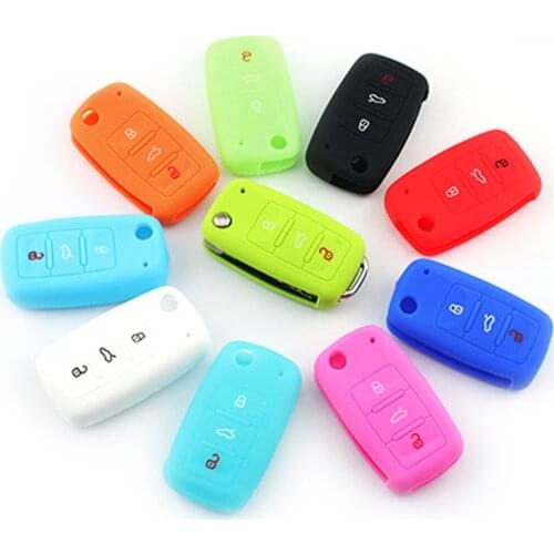 For Volkswagen Golf Mk6 GTI Polo Octavia Yeti Mii Silicone Cover Case Cover Flip Remote Key 3 Button Floding Key Protecetion
