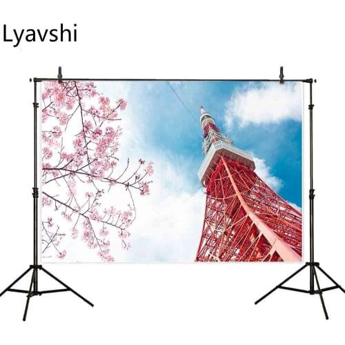 Lyavshi photography backdrop Spring Tokyo tower sakura sky view backgrounds for photo studio photography backdrop