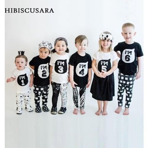Hot Kids 1-6 Yrs Ages T Shirts Number Print Children Milestone Summer Short Sleeve T shirt Boys Girls Birthday Cotton Tops Tees