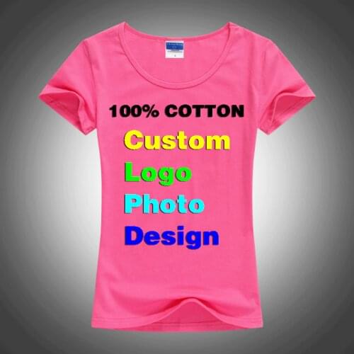 Slim Sexy Custom Logo Photo Text Print for Women Ladies Summer Cool Basic Cotton T-Shirt Tops Short Sleeve Tshirts