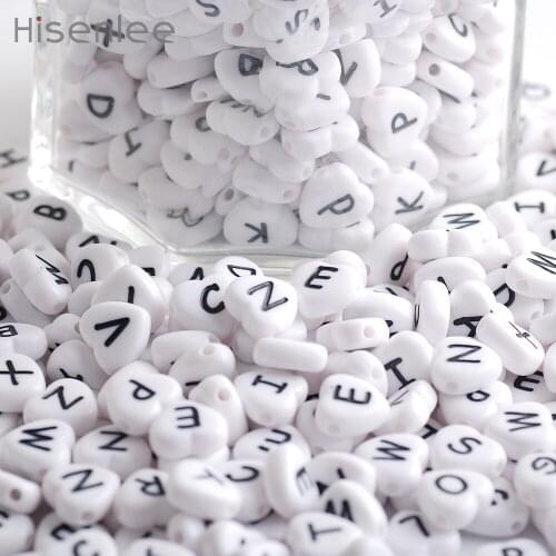 Hisenlee Heart-Shaped 4*11mm 50 Pcs white Acrylic English Letter Random combination Interval Decorate Beads DIY Gift / Bracelet