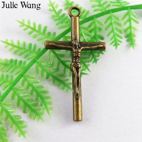 Julie Wang 10pcs Alloy Jesus Cross Crucifix Antique Bronze Charms Necklace Pendants Earrings Findings Jewelry Making Accessory