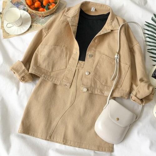 Fashion Women Two Piece Set Ladies Corduroy Jacket Coat+Skirt Casual Women Set Spring Autumn Short Skirt+Outwear Loose 2Pcs Suit