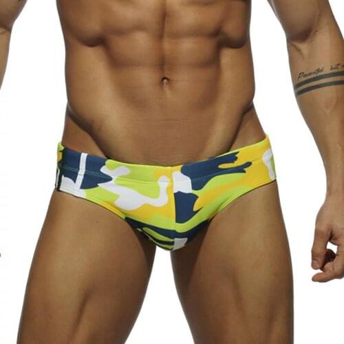 Mens Printed Swimwear Sexy Pad Push Up Bulge Beach Swimsuit Briefs Summer Low Waist Bathing Suit Sports Quick Dry Bikini 2XL