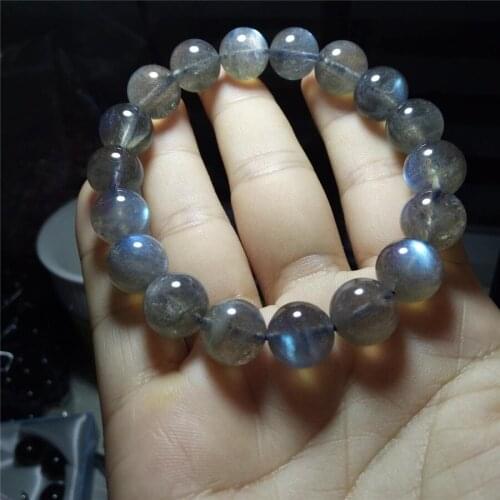 Genuine Natural Rainbow Lights Labradorite Quartz Crystal Bracelets Women Femme Charm Stretch Round Bead Bracelet 12mm