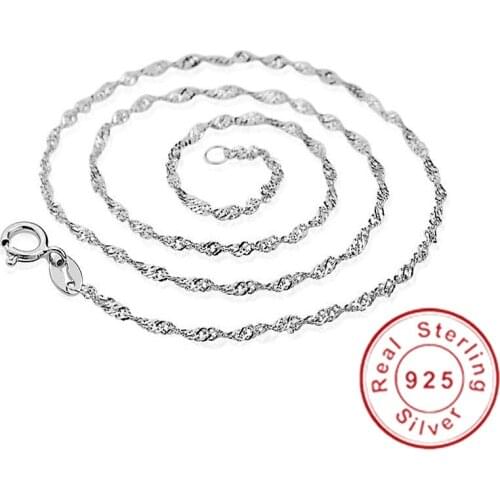 Real 925 Sterling silver Chain Necklace For Women Men Jewelry Smooth Wedding Chain Necklace