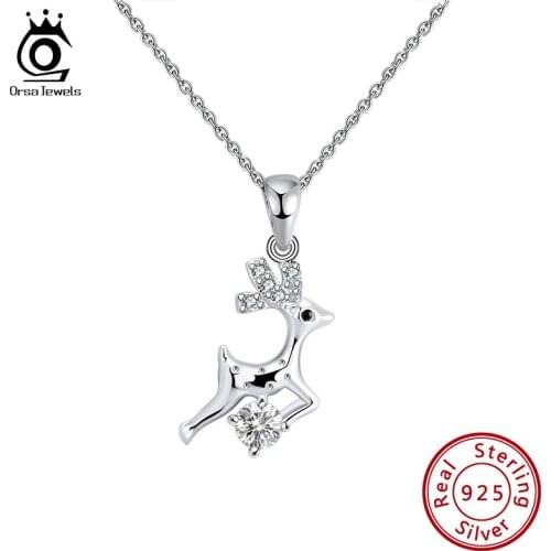 ORSA JEWELS 925 Sterling Silver Cute Deer Necklace Good Luck Animal Pendant Festival Holiday Jewelry Gift for Girls Teens HON03