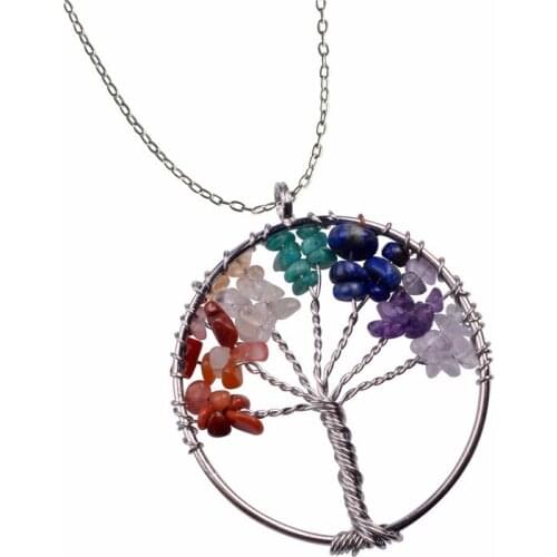 Tree of Life Necklaces Natural Stone Pendant Necklace for Christmas Gift and Mothers day Free Chains