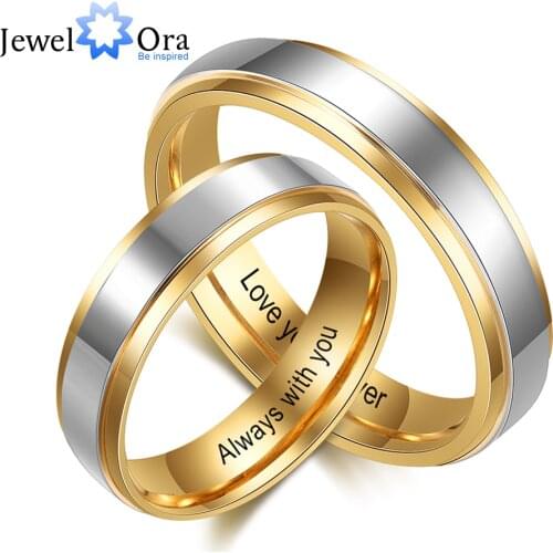 Personalized Jewelry Gold-color Stainless Steel Couple Rings for Women Men Customized Engraving Name Promise Ring for Lovers