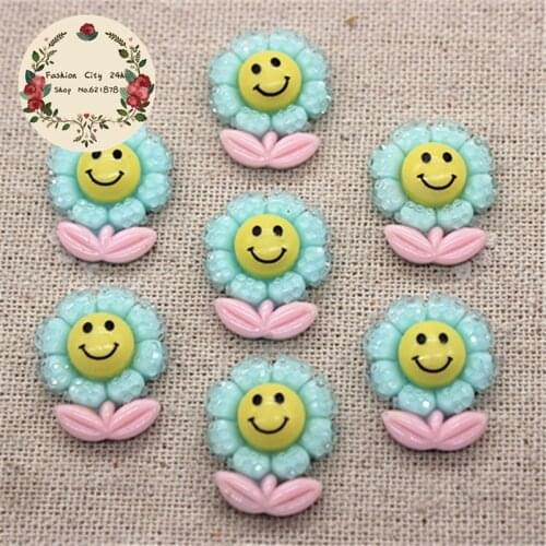 30pcs Cute Smile Sunflowers Flatback Cabochon DIY Scrapbooking Decorative Craft Making,17*21mm