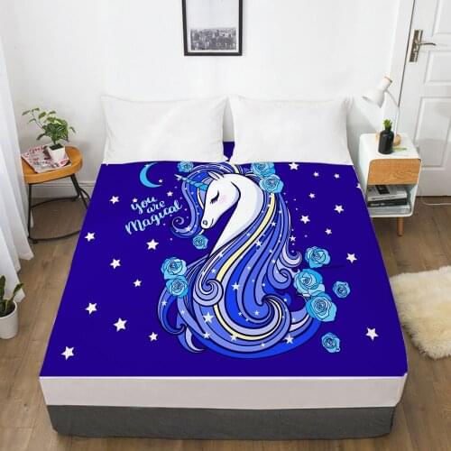 Unicorn Cartoon Fitted Sheets Mattress Cover With Elastic Band 3D Bed Sheet LinensFor Baby Kids Child Girls Boys 150x200 135x200
