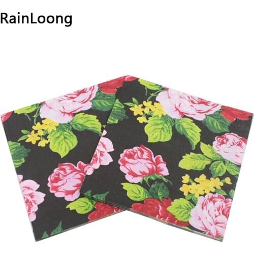 [RainLoong] Floral Flower Paper Napkins Event & Party Tissue For Cocktail Decoration Decoupage Serviettes 33*33cm 1 pack