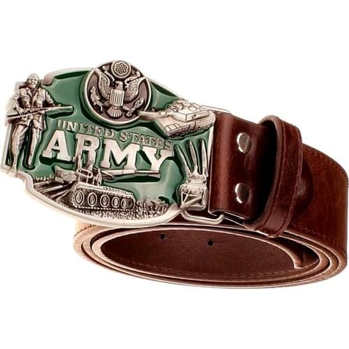 Cool mens leather belt metal buckle United States Army American style soldier punk rock belts exaggerated belt hip hop girdle
