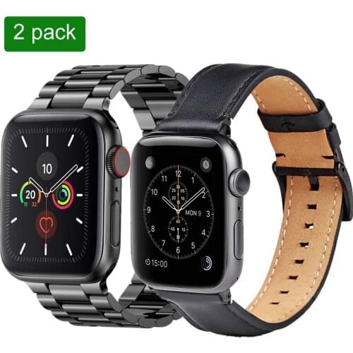 Correa for apple watch band 44 40mm stainless steel Leather strap for iwatch bands series 5 4 3 pulseira bracelet 42mm 38mm belt
