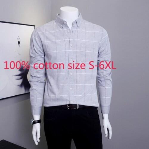 New Arrival High Quality Spring Autumn Men Long Sleeve Casual Large 100% Cotton Casual Shirts Plaid Plus Size M L XL 2XL-5XL 6XL