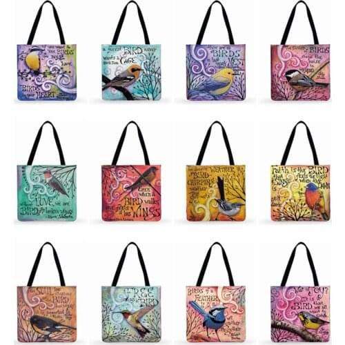 Foldable Shopping Bag Love Bird American Art Print Tote Bag For Women Casual Tote Ladies Shoulder Bag Outdoor Beach Tote