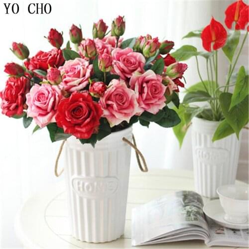 YO CHO Rose Artificial Flower Romantic Gift Wedding Bouquet Flower Bridesmaids Bridal Flower Wedding Party Supplies Home Decor