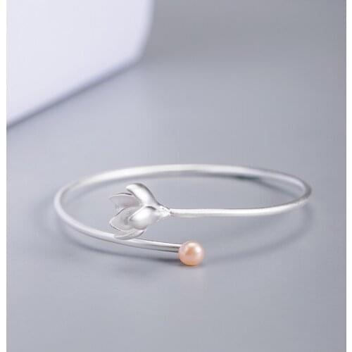 VLA 2021 New 925 Silver Retro Palace Magnolia Bracelet Womens Creative Sweet Pearl Flower Hand Ornament