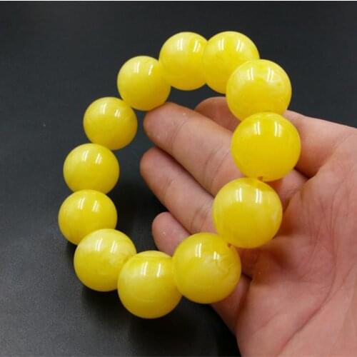 Yellow amber round bead bracelet Light yellow beeswax bracelet Old floating salt water amber bracelet