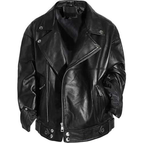 2020 New Women Loose Real Sheepskin Genuine Motorcycle Jacket Coats Office Lady Casual Lapel Leather Jackets Streetwear