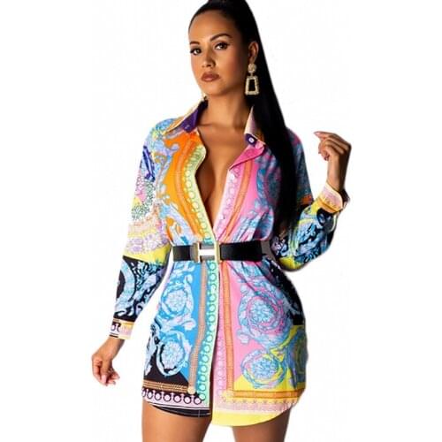 Women Shirts New Paisley Vintage Print Turn Down Neck Long Sleeve Maxi Blouses And Shirts Fashion Above Knee Dress Outfit