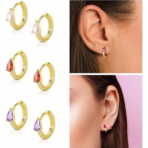 CANNER Rose Red Purple Red Green Color Water Drops Earrings For Women 925 Sterling Silver Earrings Hoops Pendientes Fine Jewelry