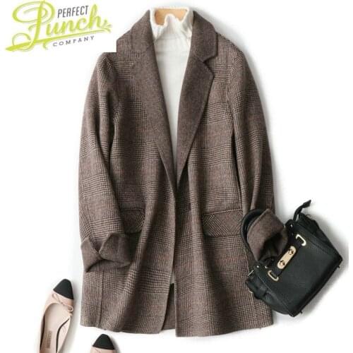 Female Wool Spring Autumn Plaid Jacket Korean Blazer Woolen Coat Overcoat Women Abrigos Mujer Elegante 2021 1114 KJ5075