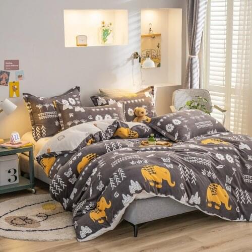 Winter Warm Luxury Comfortable 1 Piece Gray Cartoon Baby Elephant Thicken Soft Duvet Cover Flannel Cover Bedding Single/Double