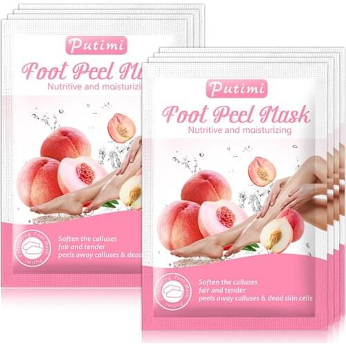PUTIMI 2Pair Peach Feet Peeling Foot Mask Dead Skin Remover for Pedicure Socks Moisturizing Exfoliating Foot Mask Foot Patch