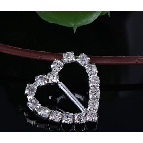 2016New 100pcs Heart A-Grade Rhinestone Buckle Heart For Wedding Invitation Diamante Ribbon Sliders BK02-S