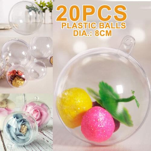 Behogar 20PCS Clear Plastic Fillable Ball Ornaments Bath Bomb Molds with Hook for Christmas Party Decoration DIY Craft Supplies