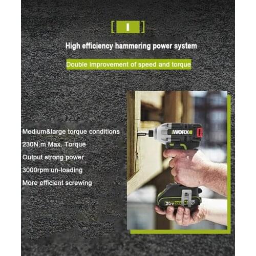 WORX WU290D 20VBrushless Motor 230N.m Cordless Impact driver Li-ion Professional tool Electric efficient Driver-power tool Home