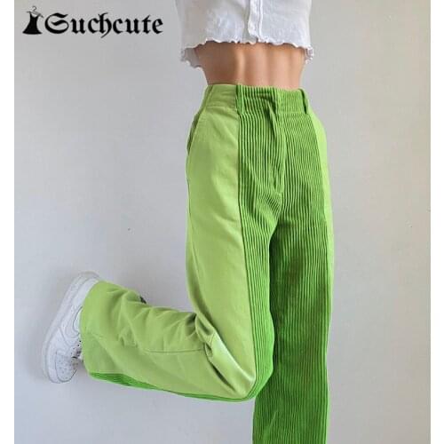 SUCHCUTE Patchwork Womens Y2K Corduroy Pants High Waist Female Straight Trousers Streetwear 90s Casual Outfits Pants