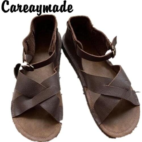 Careaymade-Summer Vintage Artistic Leather Open Toe Buckle Comfortable All-match Soft Leather Comfortable All-match Rome Sandals