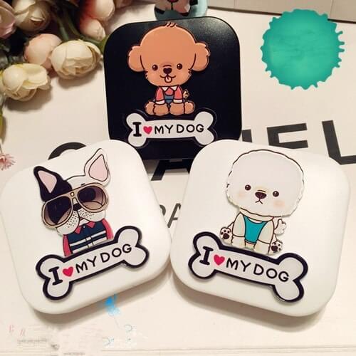 LIUSVENTINA DIY Acrylic Cute I Love My Dog Bulldog Poodle Samoye Contact Lens Case Box with Mirror Container for Contact Lens