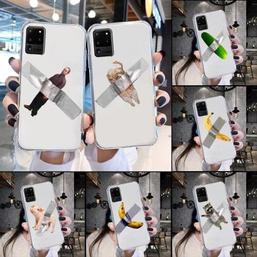 Funny cat tape fruit Phone Case For Samsung Galaxy Note 4 8 9 10 20 S8 S9 S10 S10E S20 Plus UITRA Ultra transparent trend
