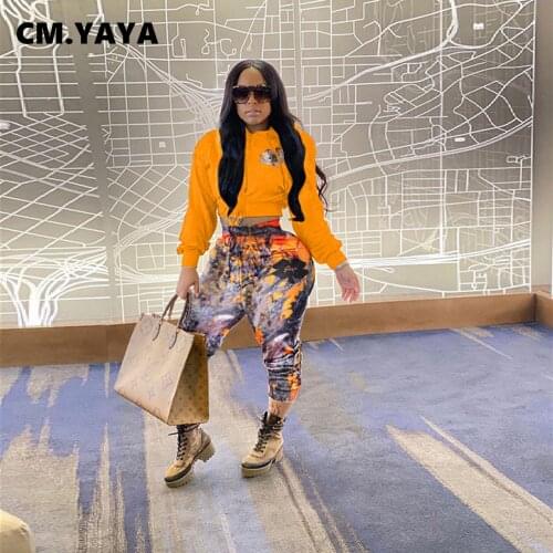CM.YAYA Active Tie Dye Print Fleece Sweatsuit Two 2Piece Set for Women Fitness Outfit Pullover Hoodies + Jogger Pants Tracksuit