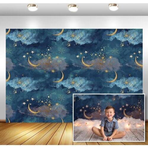 Gold Moon Stars Flash Newborn Backdrop for Photography Baby Shower Birthday Party Photo Background for Children Backdrops Studio