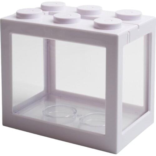 H55E Small Betta Fish Tank Plastic Fish Bowls Single Fish Aquariums Clear Stackable Cube Tanks Turtle Feeding Box 76 oz