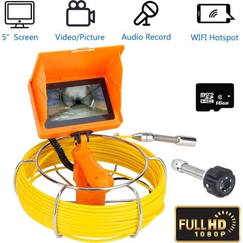 HD 1080P Cameram DVR Sewer Pipe Video Recording Camera / WIFI wireless / Photo / /5inch Screen / 6W LEDs Inspection