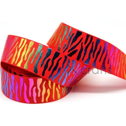 Red 1" 25MM 5Yards/roll Grosgrain Ribbon Printed Colorful Zebras Handmade Wedding DIY Crafts Tape