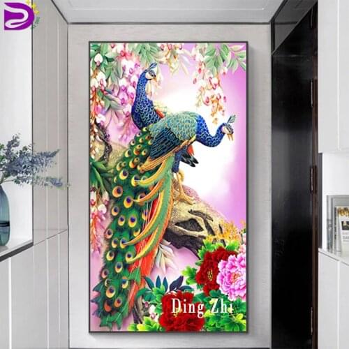Square Round Animal Peacock Diamond Painting Peony Flower Embroidery Diamond Mosaic Large Size Suitable For Corridor Entrance