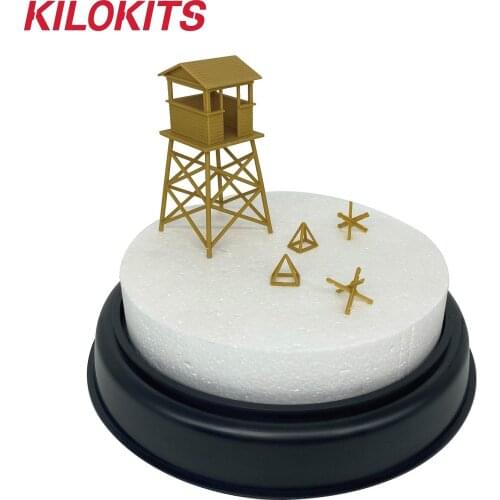 1/72 Scale Round Landscape Base Dia.20cm with Watch Tower and Anti-Tank Obstacles Military Diorama