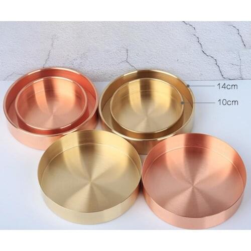Copper Round Storage Tray Desk Metal Storage Organizer Rose Gold Jewelry Organizer Small Object Storage Dishes Home Decor