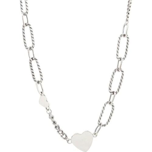 Fashion Simple LOVE Heart Necklace for Women Vintage Thai Silver Short Clavicle Chain Party Jewelry